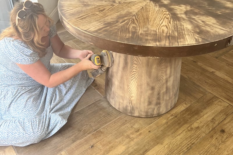 The star of the home is Louise’s upcycled table modelled off an expensive £700 wooden piece she had found online for £30