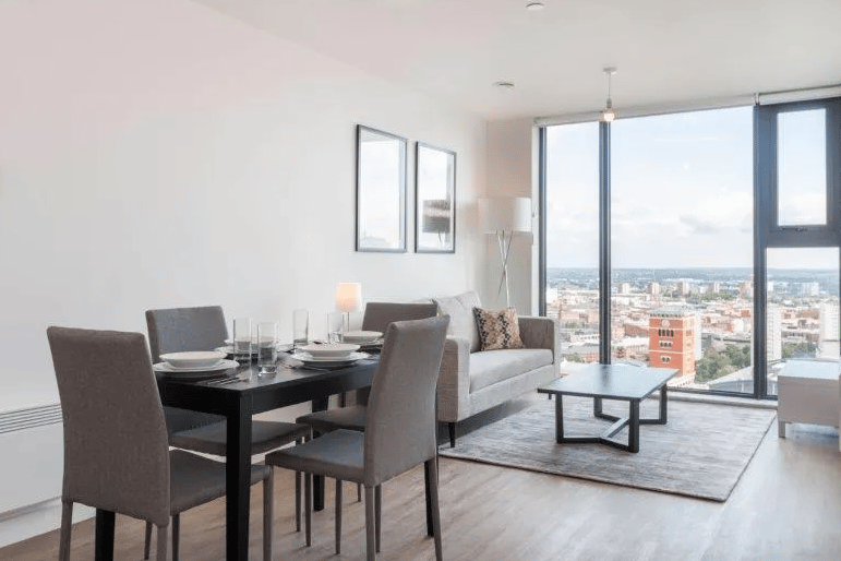 Dining and living space at Sheepcote apartment for sale 