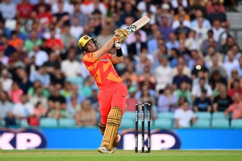 Liam Livingstone of Birmingham Phoenix hits runs during the Hundred Match between Oval Invincibles Men and Birmingham Phoenix at The Kia Oval on August 23, 2022 in London, England. (Photo by Alex Davidson/Getty Images)