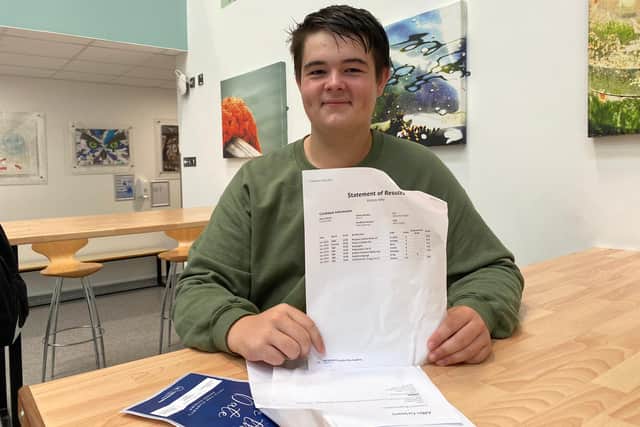 Alfie Grimes, 16, is in awe of his excellent grades at Castle View Academy, Paulsgrove. Picture: Elsa Waterfield.