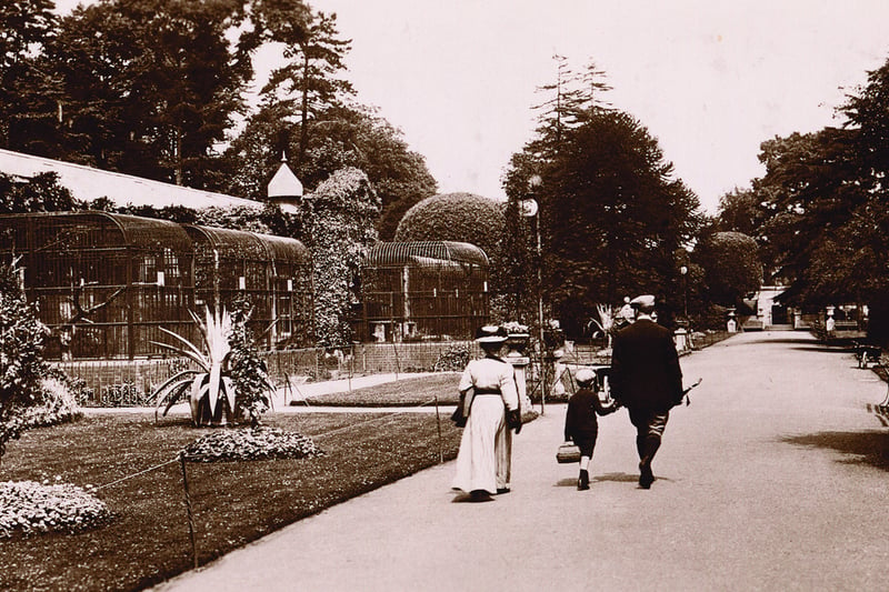A family stroll around Bristol Zoo Gardens in the early 1900s. 