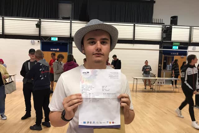 Noah Smith with his results at Horndean Technology College. Picture: Sophie Lewis.