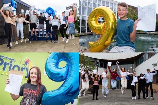 GCSE results day in Lancashire, smiles all around as hard work pays off.