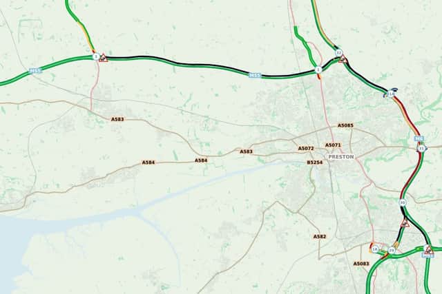 Motorists faced long delays on the motoways surrounding Preston on Thursday afternoon 