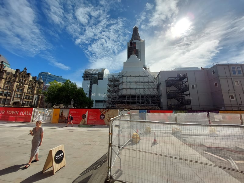 The Town Hall and renovation project headquarters on Albert Square. Credit: Sofia Fedeczko/Manchester World