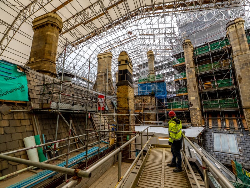 A sneak peek inside the scaffolding on the roof of the Town Hall. Credit: Manchester City Council