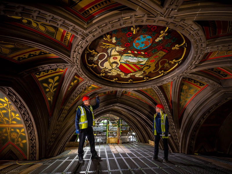 Restoration work on the exquisite interiors of the Town Hall are well underway. Credit: Manchester City Council