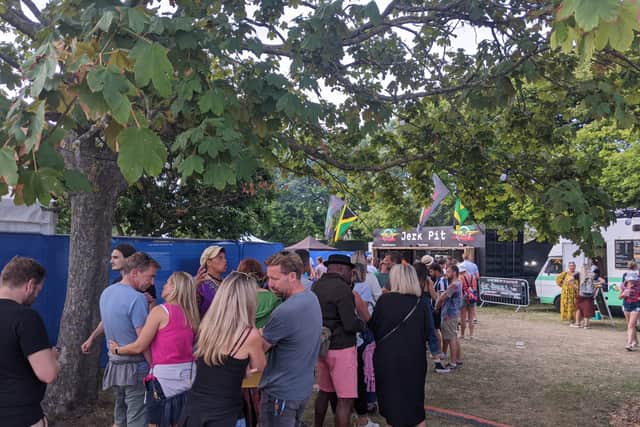 Queues for Natty’s Jerk pit. Picture: Emily Jessica Turner.