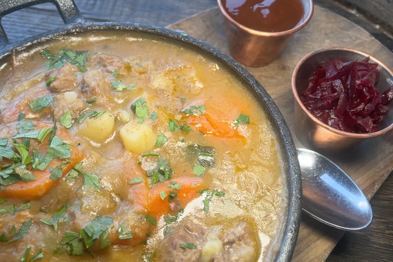 Scouse is a traditional Liverpool stew, usually containing chunks of meat or minced meat, with potatoes, onions and carrots. It’s why people fro Liverpool are known as Scousers!