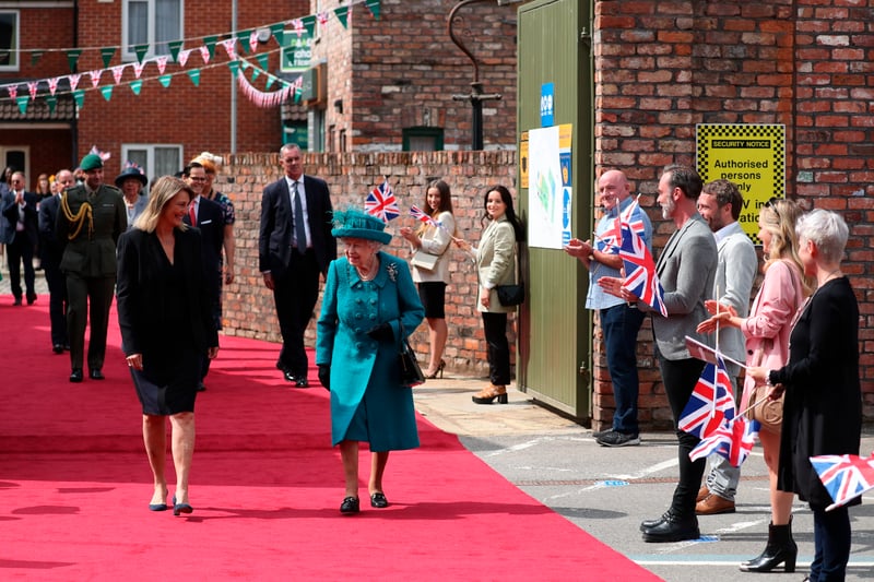 The Queen was given a guided tour of the Corrie set