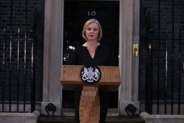 Prime Minister Liz Truss makes a statement outside 10 Downing Street following the death of Queen Elizabeth II. Photo: Getty
