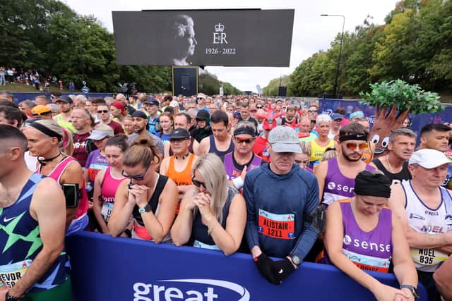 A moment of silence at the Great North Run start line in tribute to the Queen. Picture: North News & Pictures.