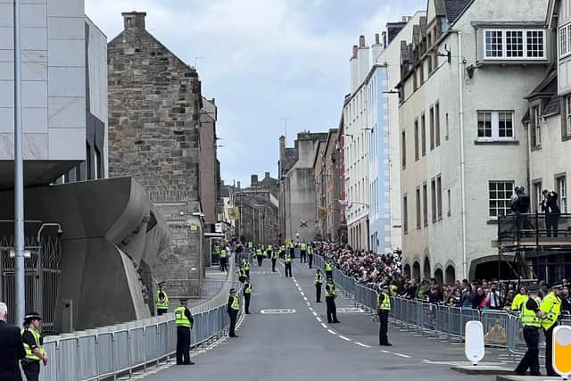 The Royal Mile in Edinburgh as the city awaits the arrival of Queen Elizabeth II’s coffin