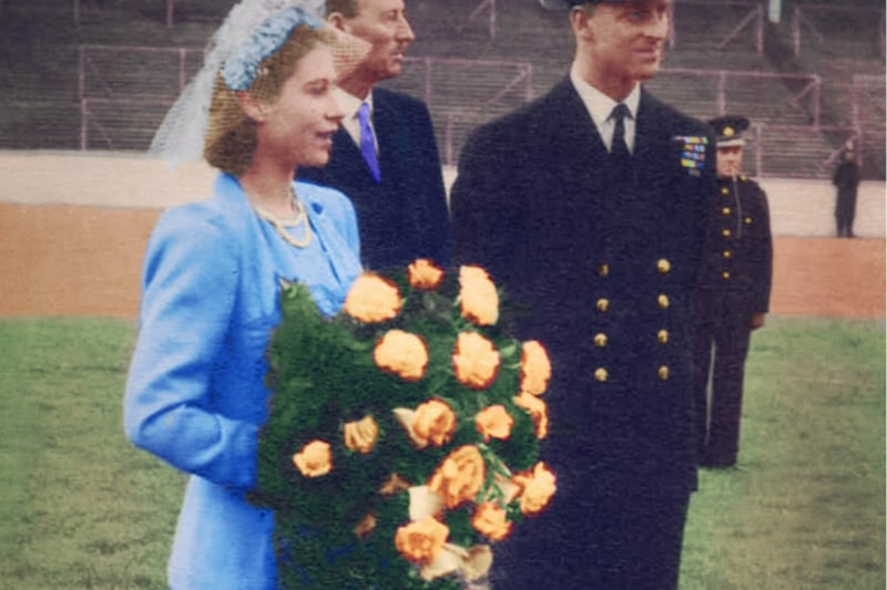 The Queen and Prince Philip during her trip to Ibrox in the 1940’s (Pic credit: @Andythephotodr)