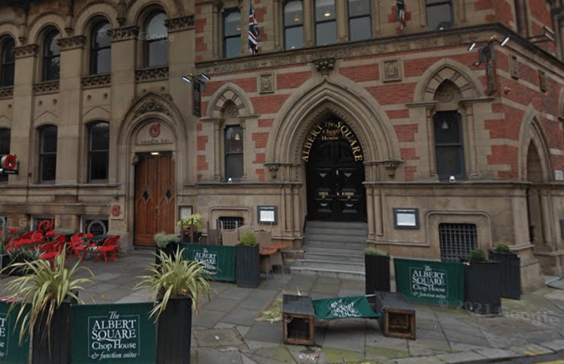 Located in the Grade II-listed Memorial Hall building on Albert Square, this historic pub closed in July 2021 and recently reopened as the Fountain House bar and restaurant. Credit: Google Street View
