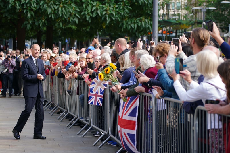 The Earl of Wessex Prince Edward meeting members of the public outside Manchester’s Central Library