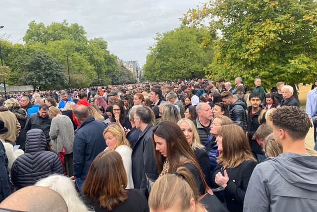 Crowds at Hyde Park, who will watch the Queen’s coffin in procession from Westminster Abbey to Windsor after the funeral service concludes.