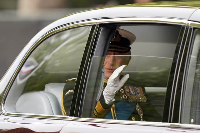 King Charles III arrives ahead of the State Funeral of Queen Elizabeth II, held at Westminster Abbey, London. Picture date: Monday September 19, 2022.
