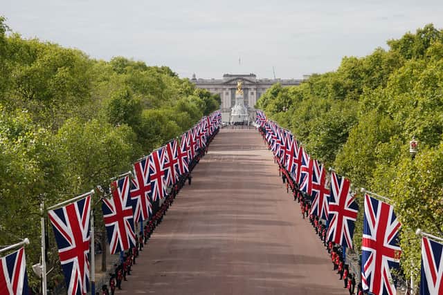 The Mall in central London ahead of the funeral procession of Queen Elizabeth II. Picture: PA.