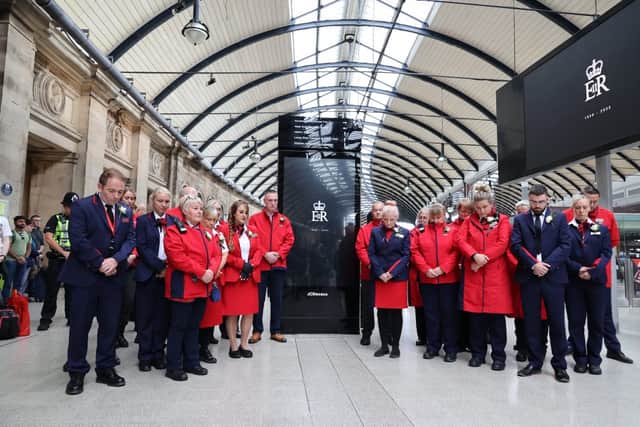 Silence observed by LNER staff and commuters at Newcastle’s Central Station in memory of Her Majesty Queen Elizabeth II. Picture: North News & Pictures.