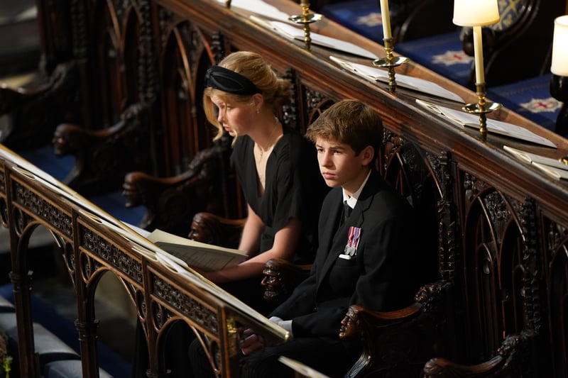 Lady Louise Windsor and James, Viscount Severn at the Committal Service for Queen Elizabeth. Credit: PA