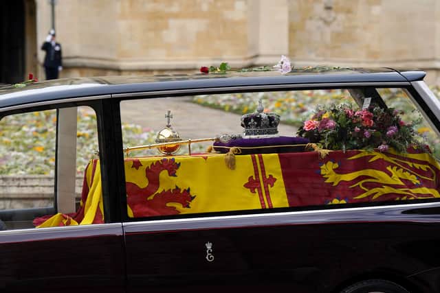 The State Hearse carries the coffin of Queen Elizabeth II. Picture: PA.