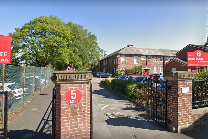 Urmston Grammar School is a mixed academy school. It ranks sixth in Manchester and 214th nationally. Credit: Google Maps
