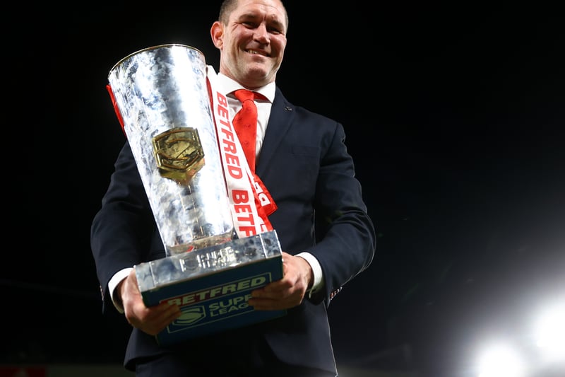 St Helens head coach Kristian Woolf holds the Betfred Super League Grand Final Trophy. (Image: Michael Steele/Getty Images)