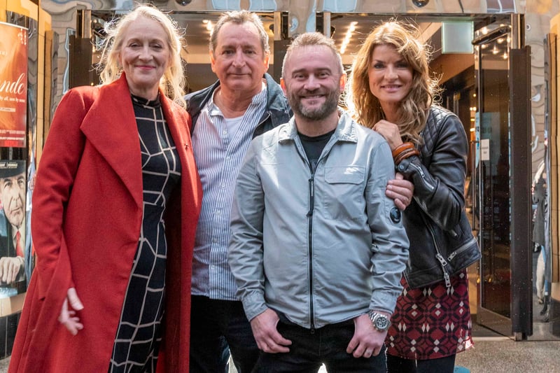 River City cast past and present L-R: Deirdre Davis, Frank Gallagher, Stephen Purdon and Jacqueline at the preview screening of the special 20th Anniversary episode at the Glasgow Film Theatre. Photo by Jamie Simpson/BBC