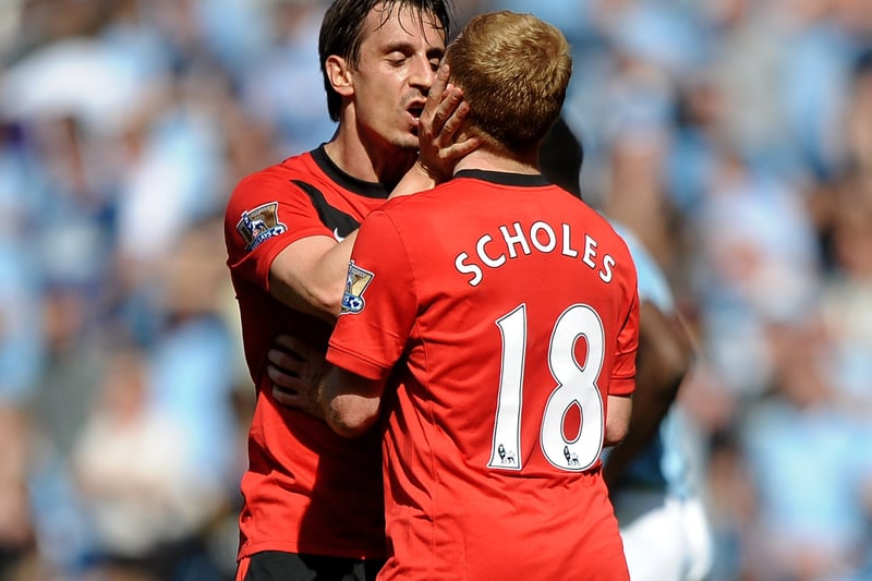 Gary Neville got a little carried away with the celebrations...