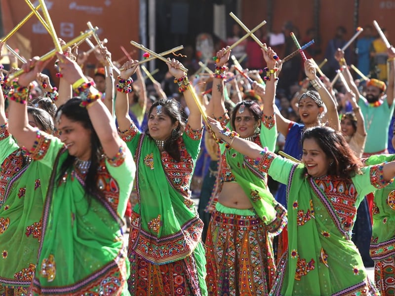 Over 200 colourfully dressed dancers took part in the celebrations in Trafalgar Square