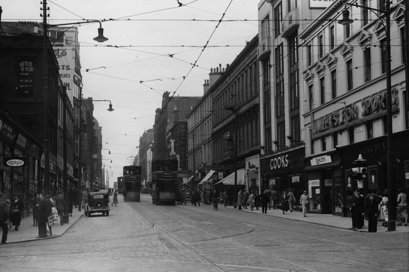 An image of Sauchiehall Street looking west in black and white in September 1937. 