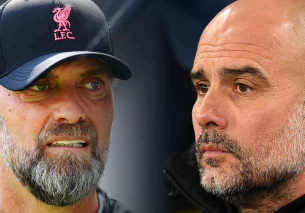 Liverpool manager Jurgen Klopp and Man City boss Pep Guardiola. Picture:  Michael Regan/Getty Images