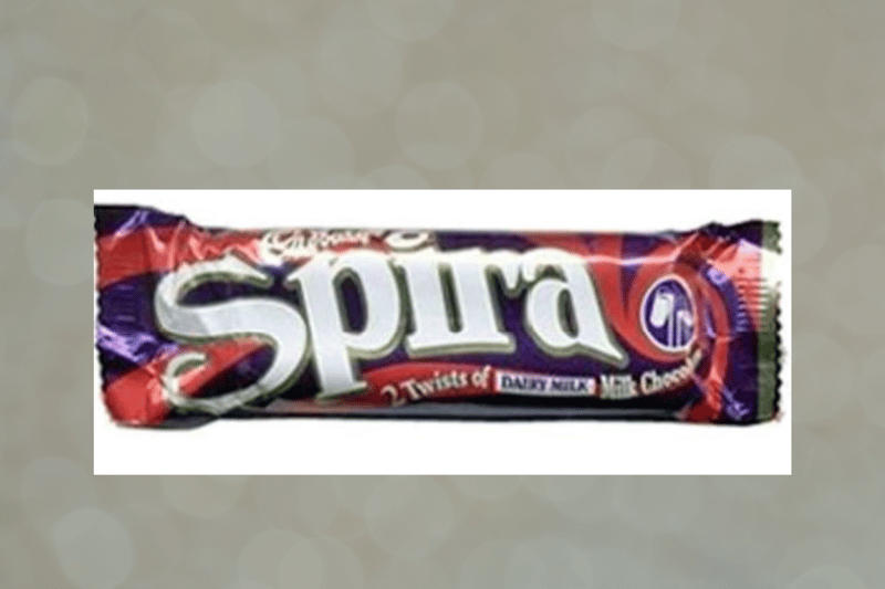 The Spira bar came in the form of a hollow twisted spiral of chocolate. There were two spiral fingers in each pack, and the brand was initially only available in the south-west and north-west of England in the mid-1980s, before being rolled out across the country. It was replaced by the much more ubiquitous Twirl in a 2005 rebrand.