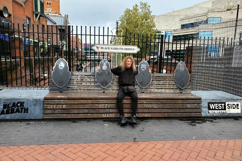 Steve likes the Black Sabbath Bench so much he posts a second pose on the tribute on Broad Street