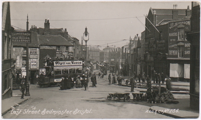 An image of Bedminster’s East Street taken from British Road, then named Victoria Street. The name was changed to avoid confusion with the city’s other Victoria Streets.
