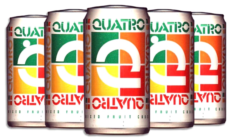 Quatro was a fruit flavoured soft drink that launched in the UK in 1982, despite its popularity it only lasted until 1989 when it was discontinued.