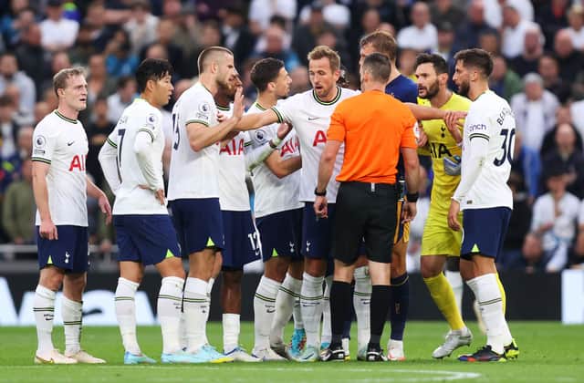 Tottenham Hotspur players appeal to Referee Jarred Gillet after Callum Wilson of Newcastle United (not pictured)  (Photo by Julian Finney/Getty Images)