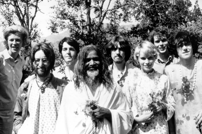 Maharishi Mahesh Yogi with members of the Beatles and other famous followers at his academy in India.
After the release of “Sgt. Pepper’s Lonely Hearts Club Band,” the band were exhausted and travelled to Maharishi Mahesh Yogi for spiritual enlightenment.