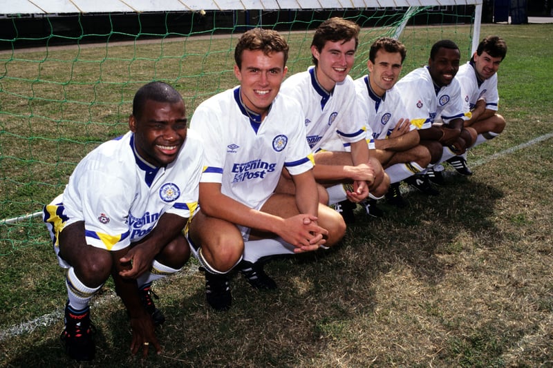 The Whites started the season with no less than six new signings, having twice broken their transfer fee club record for Tony Dorigo and Rod Wallace, pictured here with fellow newbies Ray Wallace, Jon Newsome, David Wetherall, and Steve Hodge.