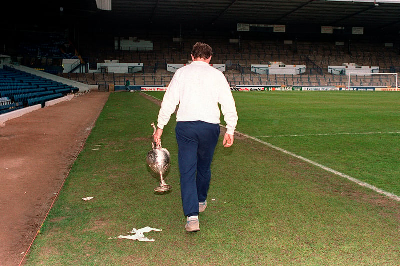 Sgt Wilko marches out of an empty Elland Road stadium with the spoils of a fantastic season.