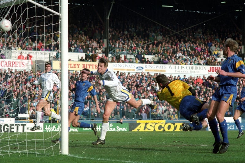 Lee Chapman heads home against Wimbledon. The 33-year-old ends the season as the club’s top scorer, with 20 goals in all competitions.