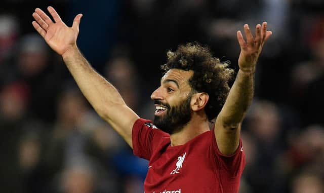 Mo Salah reacts during Liverpool’s loss to Leeds. Picture: OLI SCARFF/AFP via Getty Images