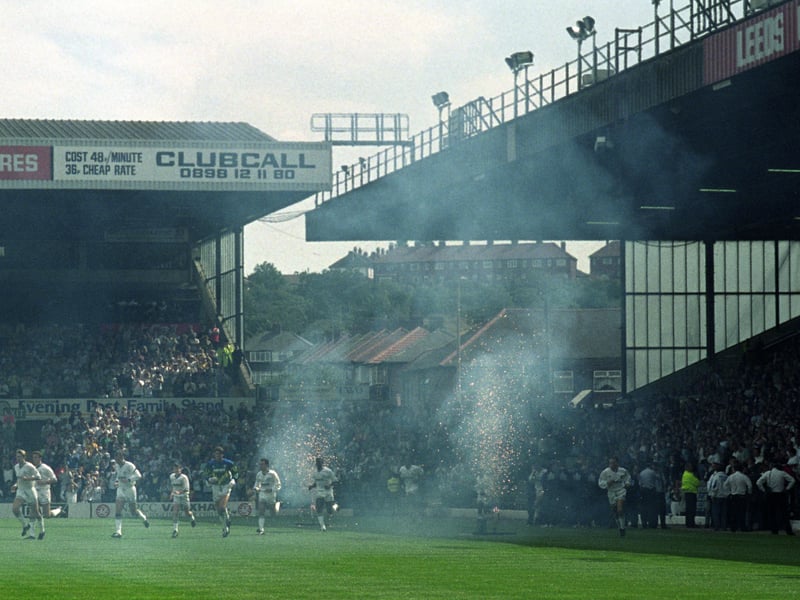 The champions arrive onto the Elland Road pitch under a shower of pyrotechnics as they prepare to play their first ever Premier League game. Lee Chapman scored a brace against Wimbledon to ensure United’s 92/93 season got off to a winning start.
