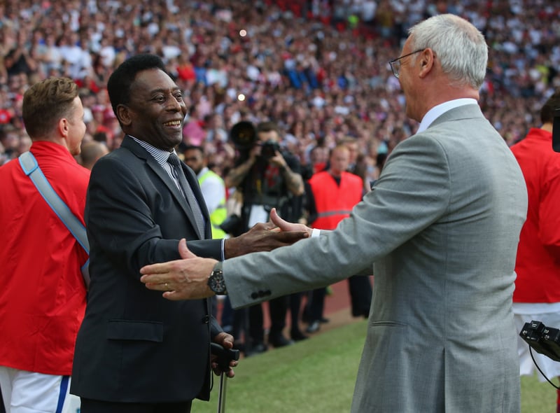 ele and Claudio Ranieri talk prior to the Soccer Aid 2016 at Old Trafford. (Photo by Alex Livesey/Getty Images)
