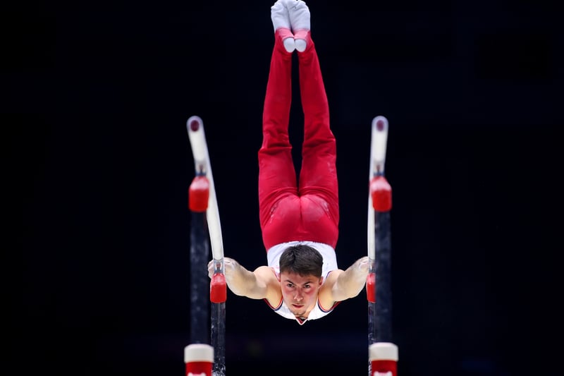 Leo Saladino of Team France competes on Parallel Bars. (Photo by Laurence Griffiths/Getty Images)