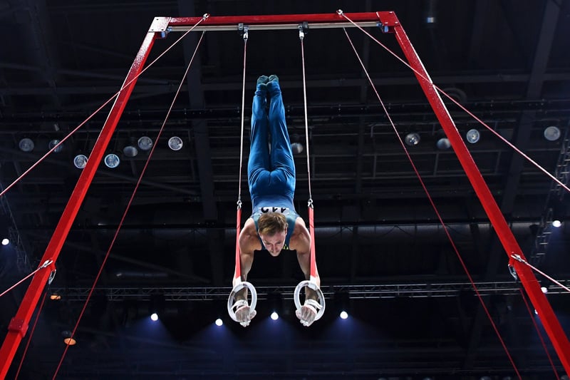 Mitchell Morgans of Team Australia competes on Rings. (Photo by Laurence Griffiths/Getty Images)