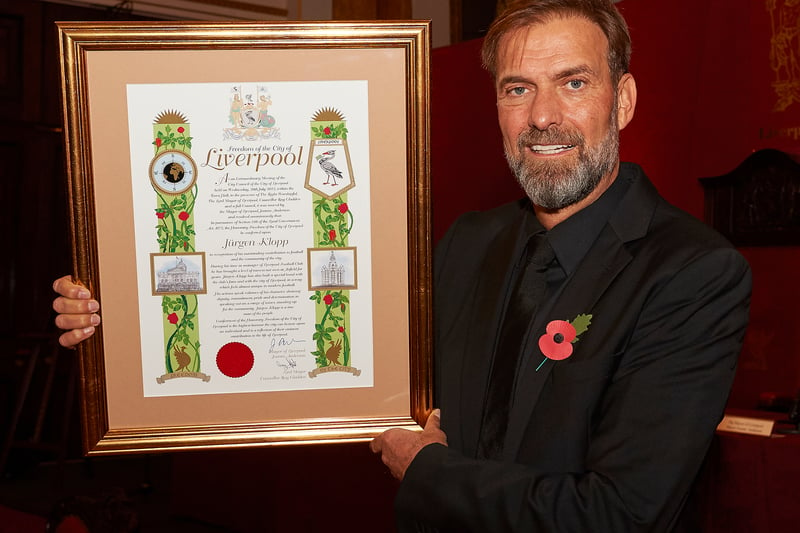 Liverpool manager Jurgen Klopp won the Freedom of the City award earlier this year, after winning the hearts of scousers over the last seven years.