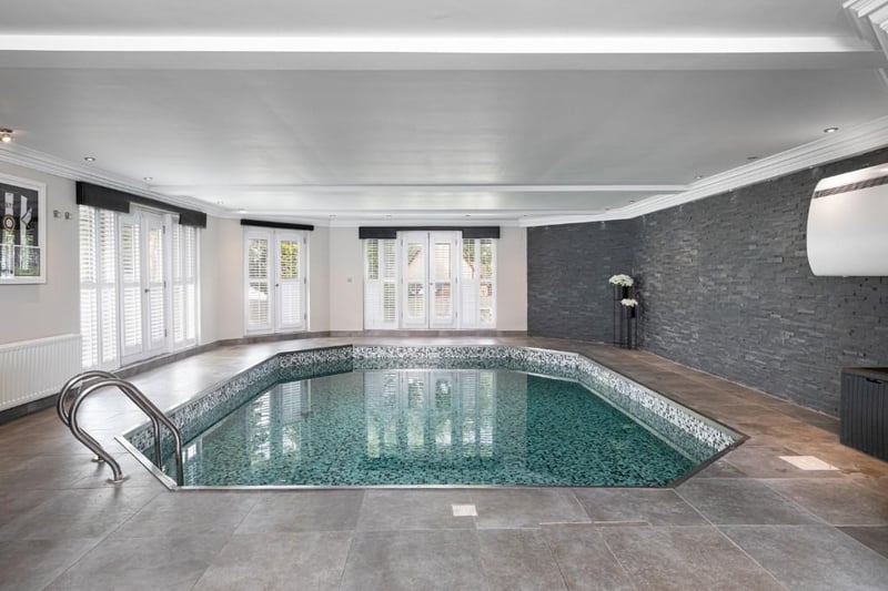 The large swimming pool comes in a leisure sweet with French doors that open out onto the garden.