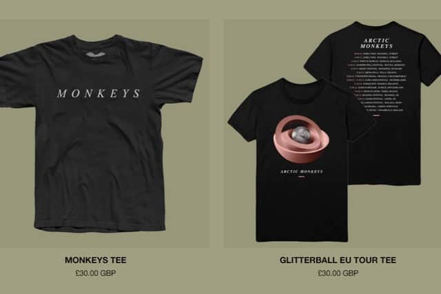 Arctic Monkeys branded t-shirts range from £25 to £35. (Credit Arctic Monkeys website)